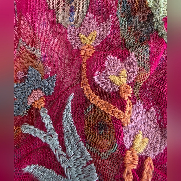 Johnny Was Biya Feather Lark Mesh Blouse Pink Floral Paisley Size L - Picture 12 of 13